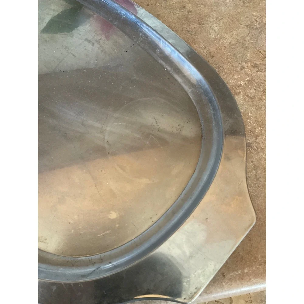 Vintage Oval Stainless Steel Serving Platter Tray with Handles 19.5 Inch MCM